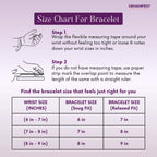 Size chart for Amethyst bracelet with measurement instructions and a GEMANIFEST logo.
