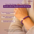Amethyst bracelet worn on wrist with product features highlighted