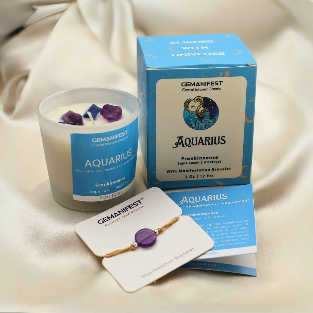 Aquarius Zodiac Manifestation Candle with full kit set for intuition and innovation.