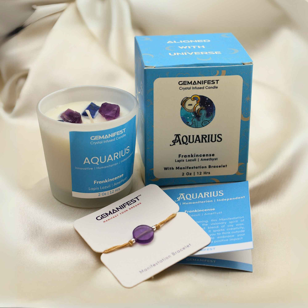 Aquarius Zodiac Manifestation Candle with full kit set for intuition and innovation.