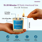 GEMANIFEST Aquarius candle with dimensions and features highlighted