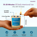 GEMANIFEST Aquarius candle with dimensions and features highlighted