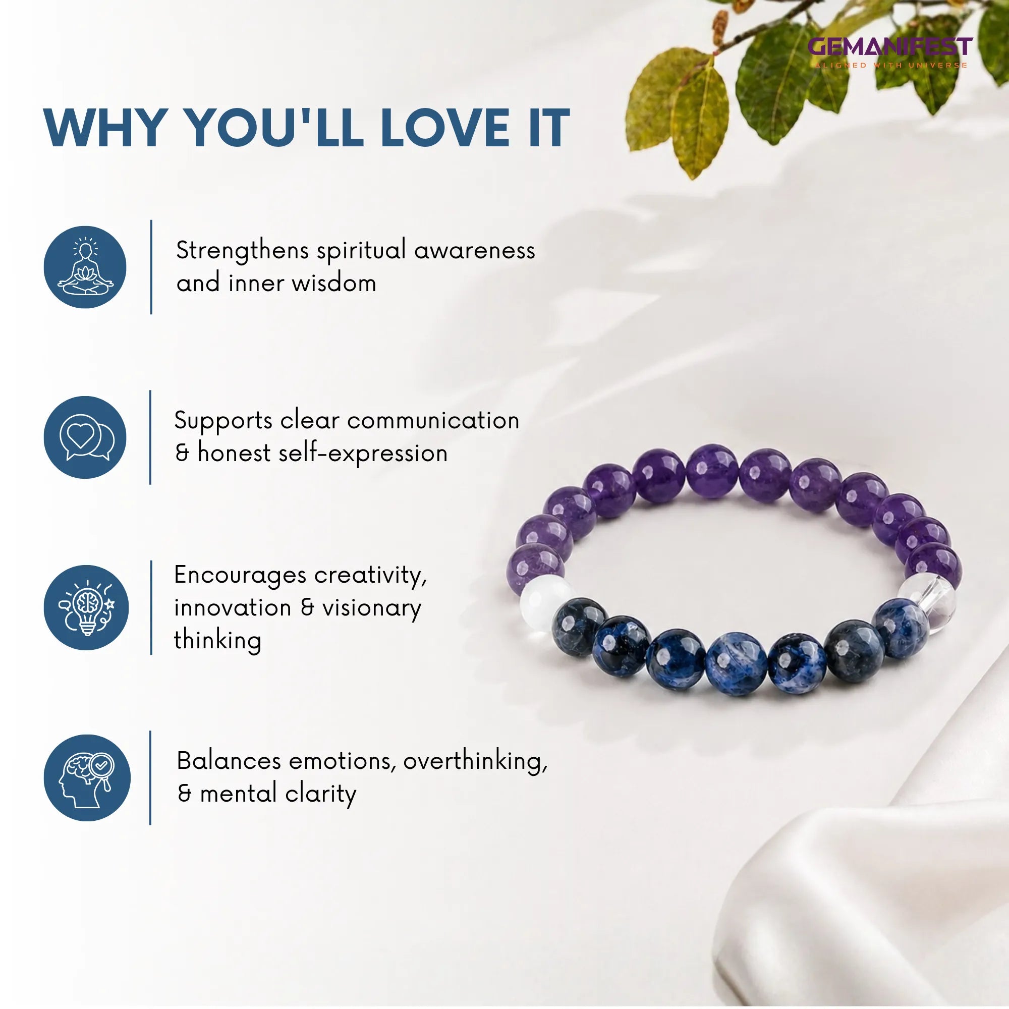 Aquarius Zodiac Bracelet – Amethyst & Sodalite for Clarity