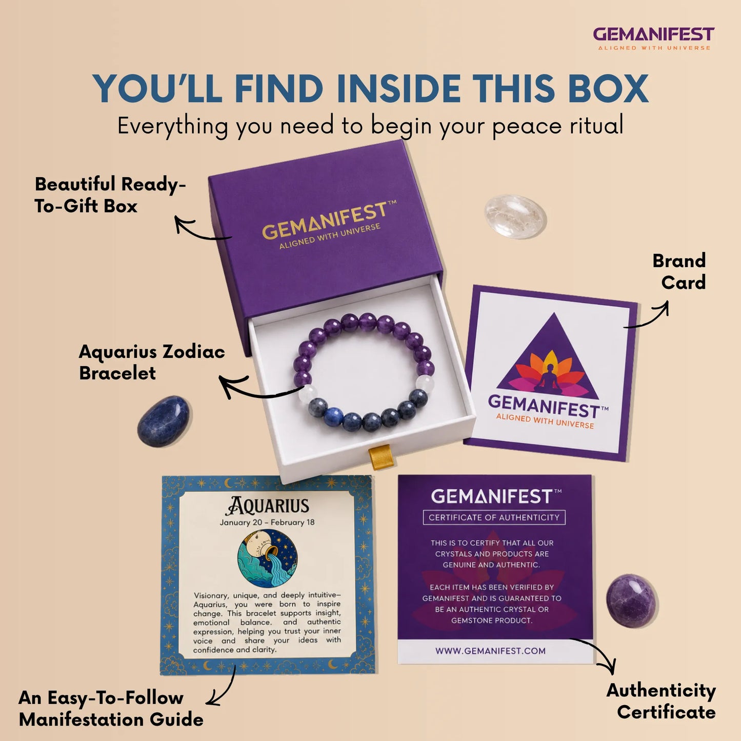 Aquarius Zodiac Bracelet – Amethyst & Sodalite for Clarity