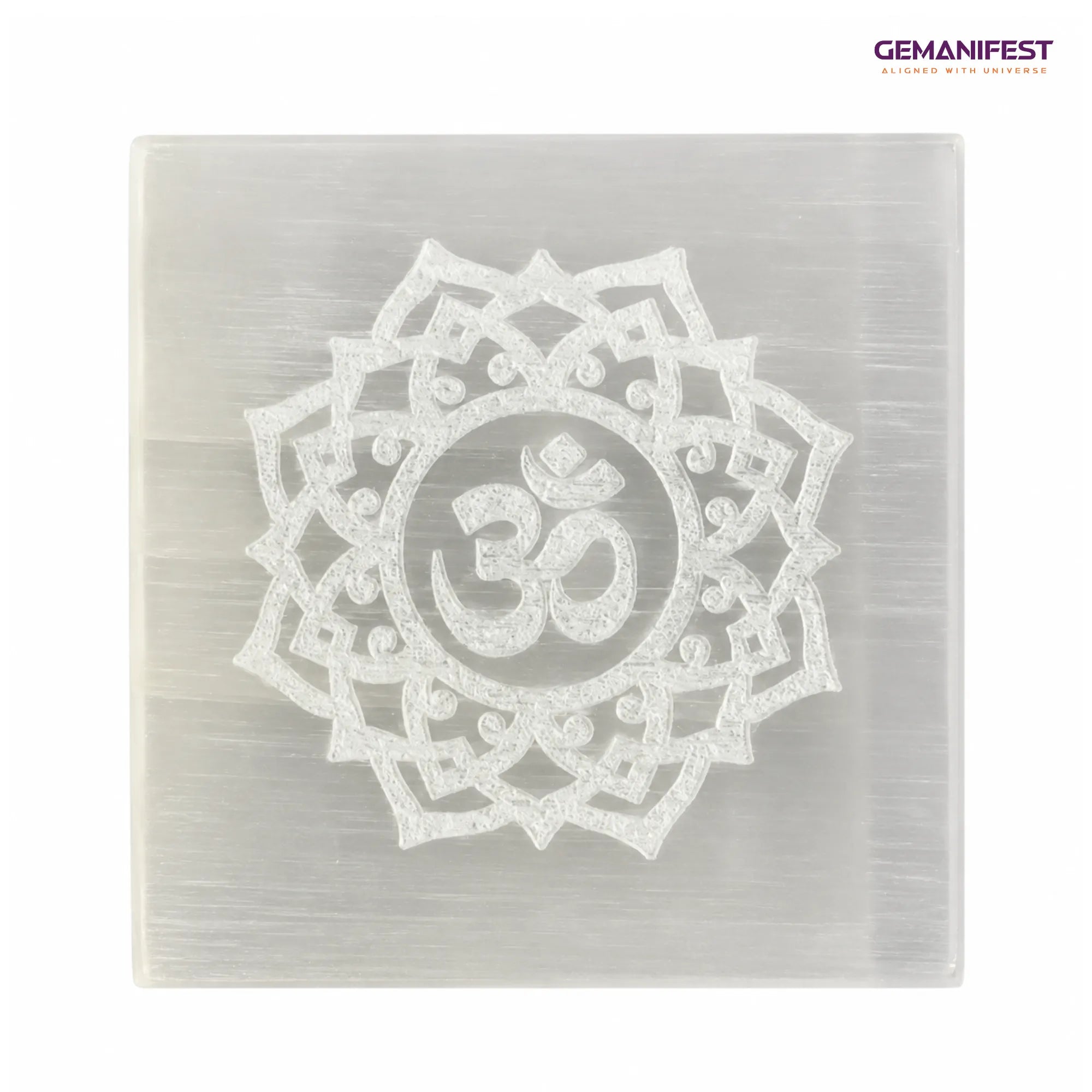 Sacred Aum Selenite Charging Plate for Inner Peace & Manifestation