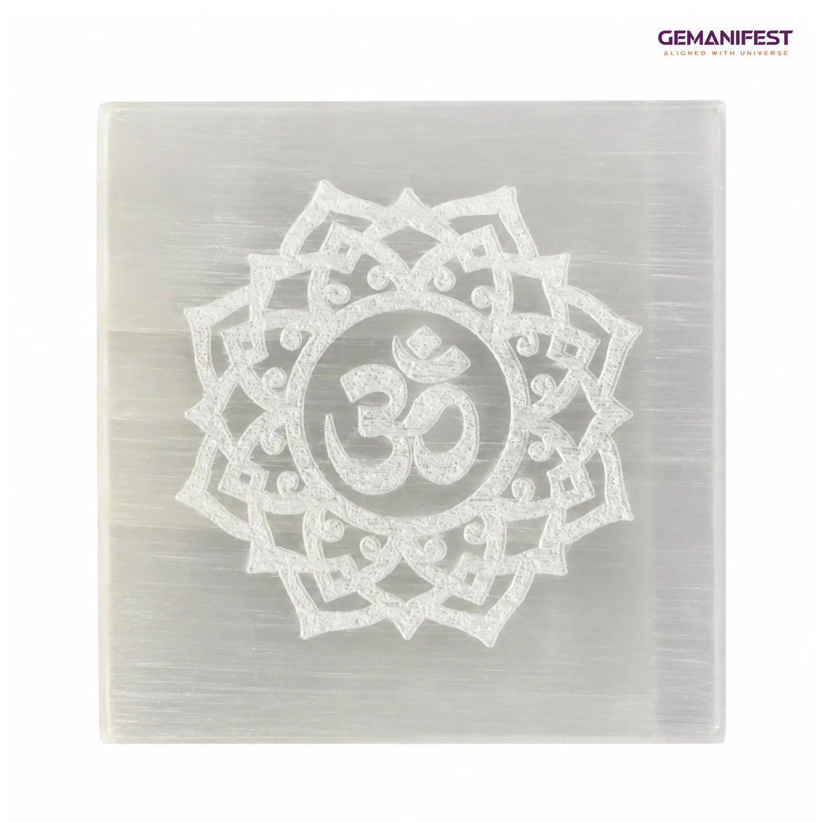 Sacred Aum Selenite Charging Plate for Inner Peace & Manifestation