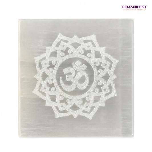 Sacred Aum Selenite Charging Plate for Inner Peace & Manifestation