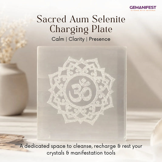 Sacred Aum Selenite Charging Plate for Inner Peace & Manifestation