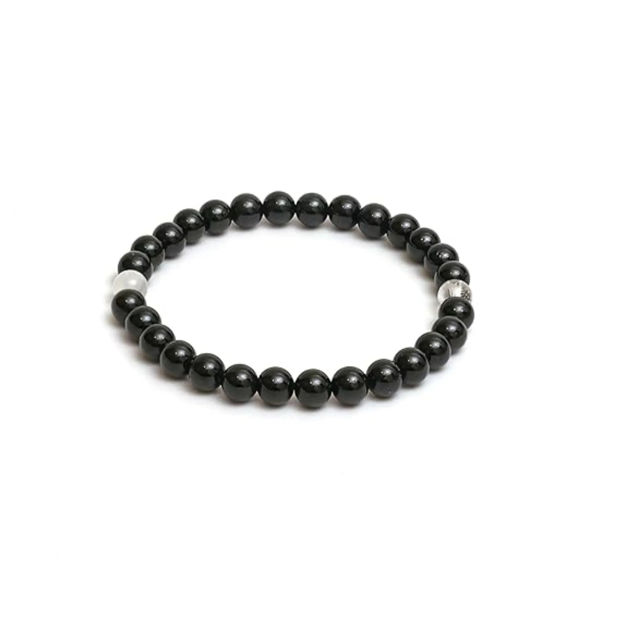 Black beaded bracelet on a white background