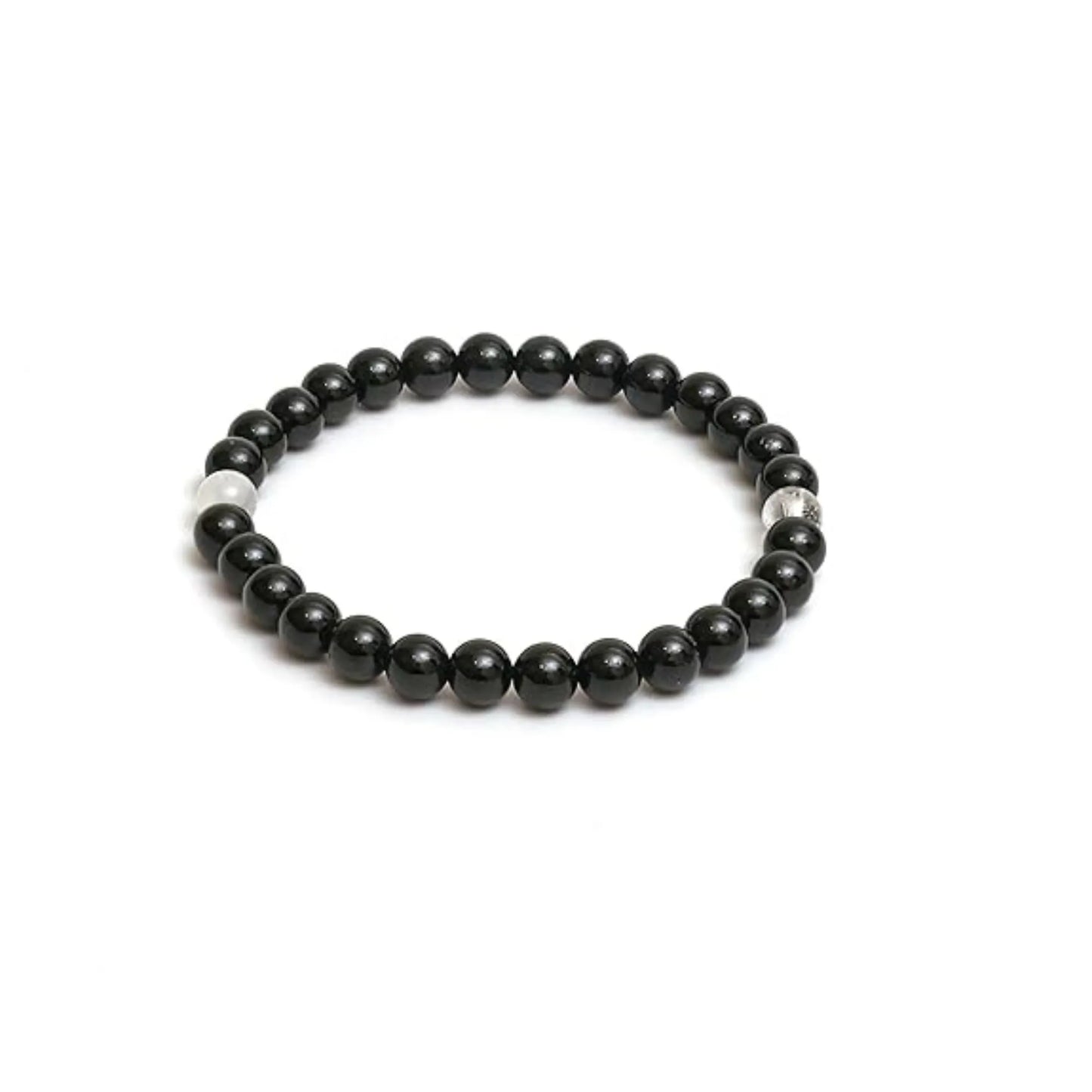 Black beaded bracelet on a white background