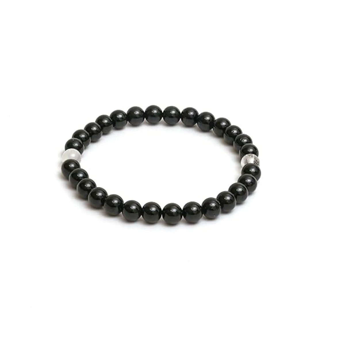 Black beaded bracelet on a white background