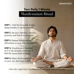 Man meditating with text on a daily manifestation ritual and GEMANIFEST branding.