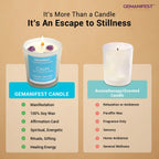 Gemanifest candle with comparison to aromatherapy/scented candles on a beige background