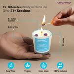 Gemanifest crystal healing candle with dimensions and features highlighted