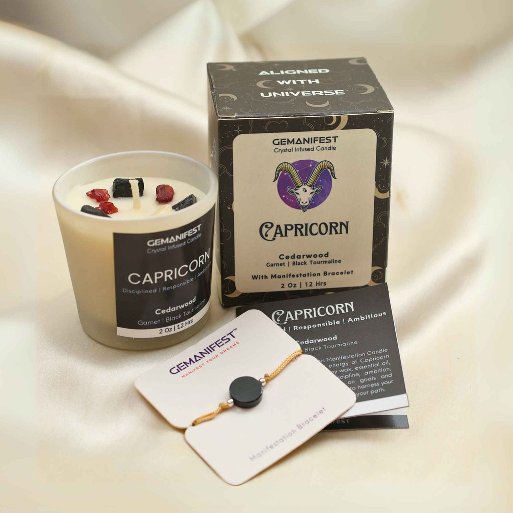 Capricorn Zodiac Manifestation Candle with full kit set for discipline and protection.