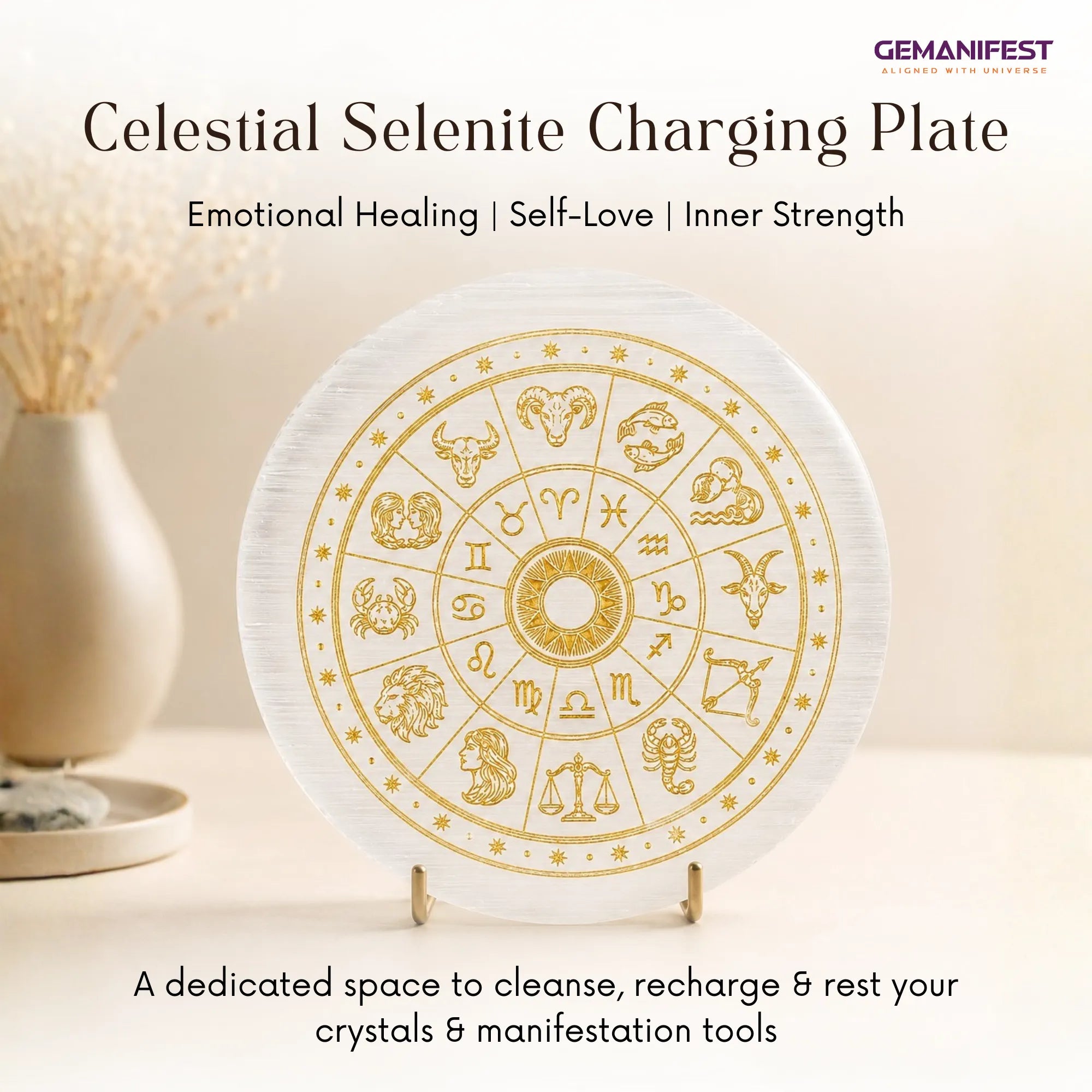Celestial Zodiac Selenite Charging Plate for Self-Alignment