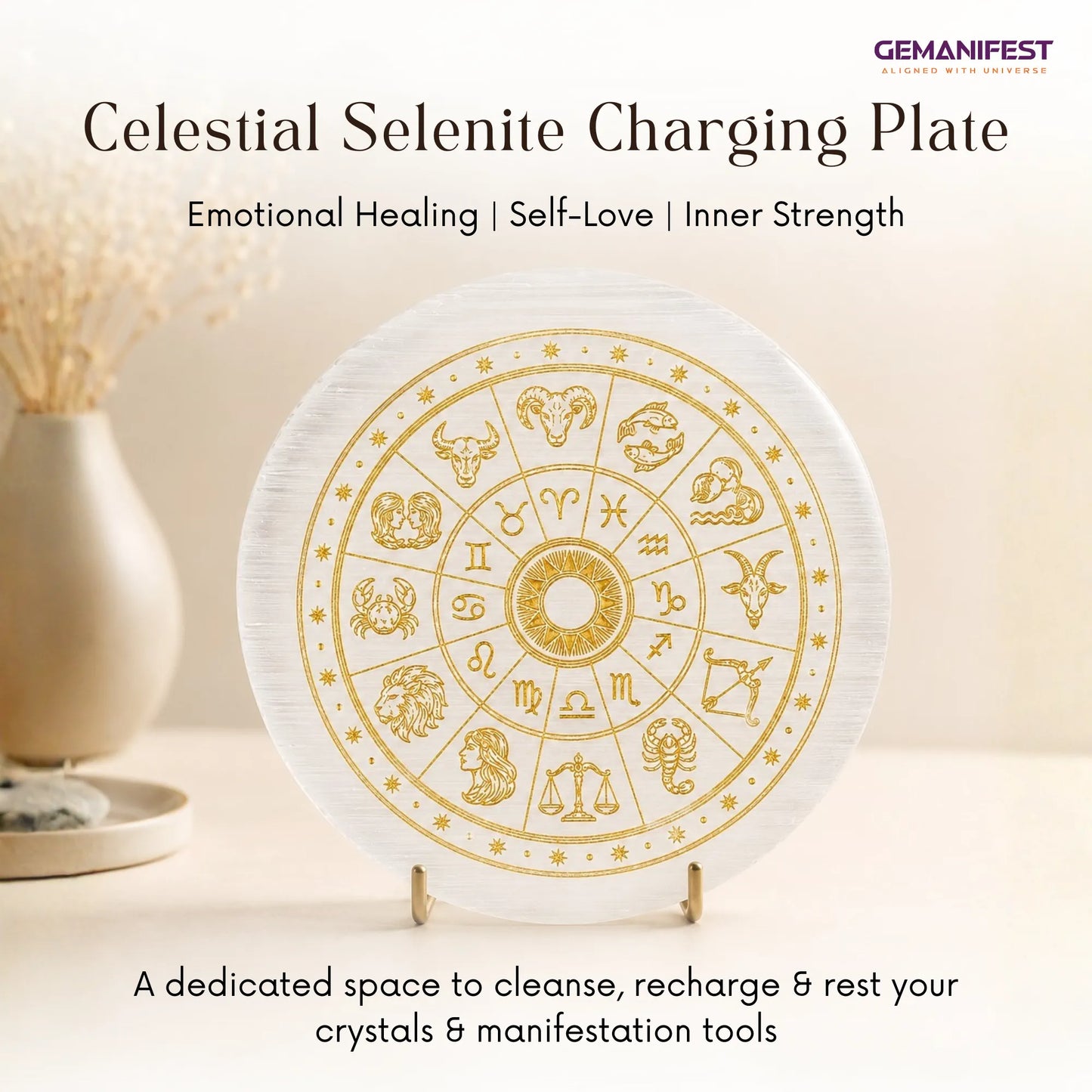 Celestial Zodiac Selenite Charging Plate for Self-Alignment