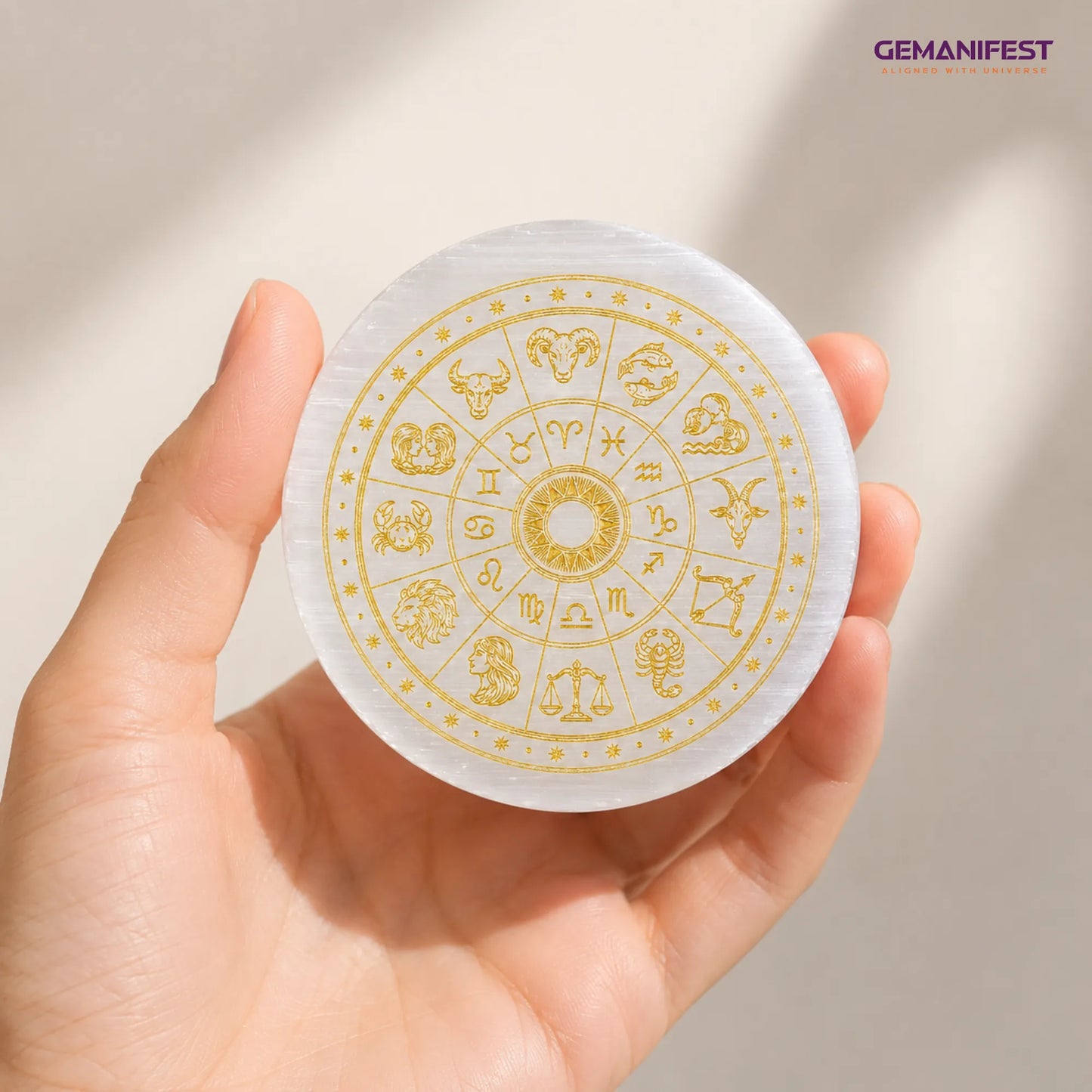 Celestial Zodiac Selenite Charging Plate for Self-Alignment