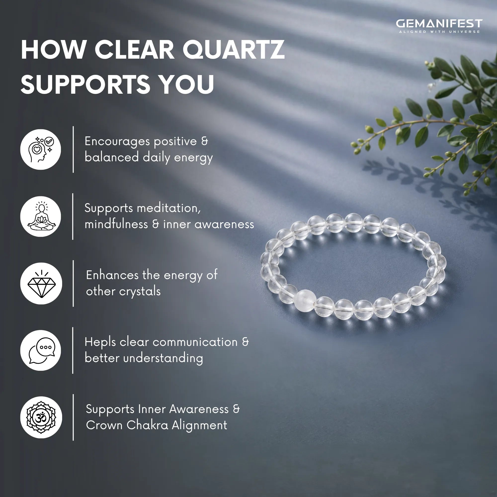 Clear Quartz Bracelet for Clarity, Focus & Manifestation