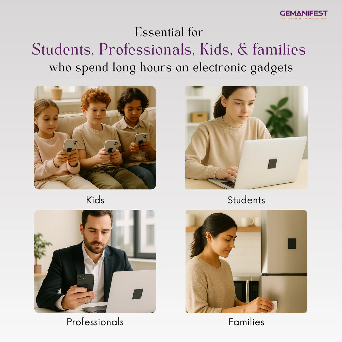 EMF Chip - Essential for students, professionals, kids, and families on a light gray background.