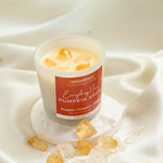 Everything Nice Pumpkin Spice Manifestation Candle with Citrine and Clear Quartz crystals and Pumpkin Spice essential oil for prosperity and gratitude.