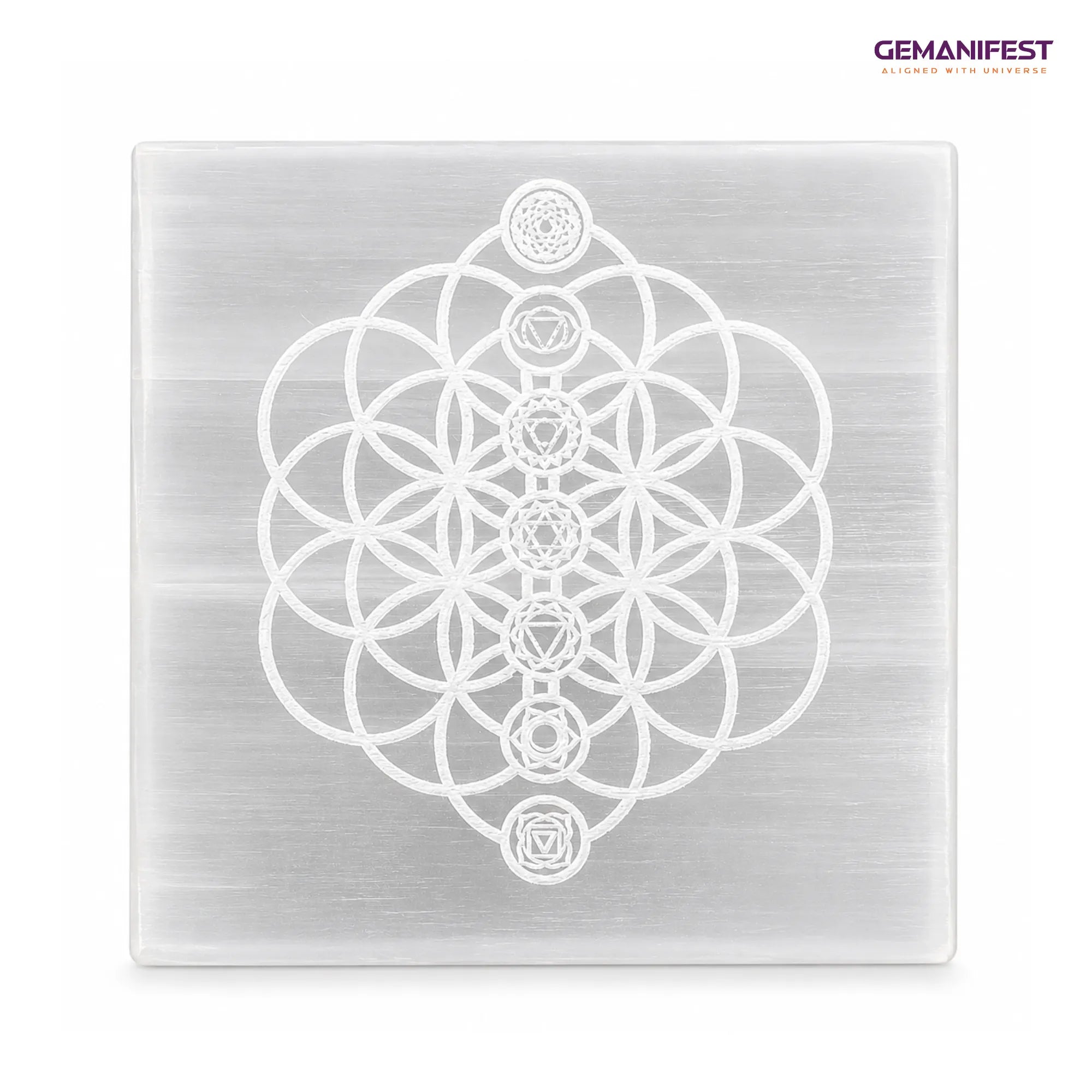 Flower of Life with 7 Chakra Selenite Charging Plate for Inner Harmony