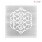 Flower of Life with 7 Chakra Selenite Charging Plate for Inner Harmony