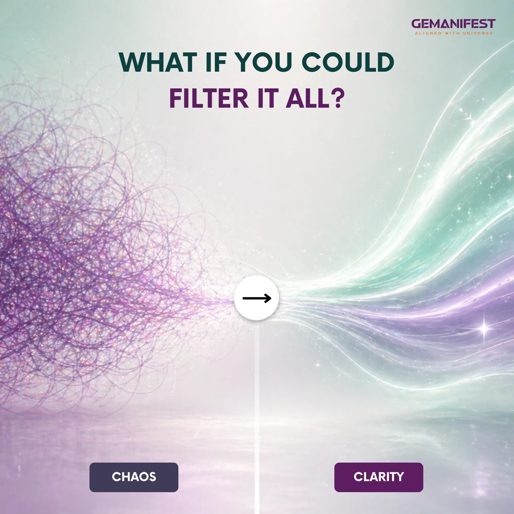 Abstract design with 'Chaos' and 'Clarity' options and GEMANIFEST branding.