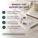 Gemanifest bracelet with benefits listed on a marble surface