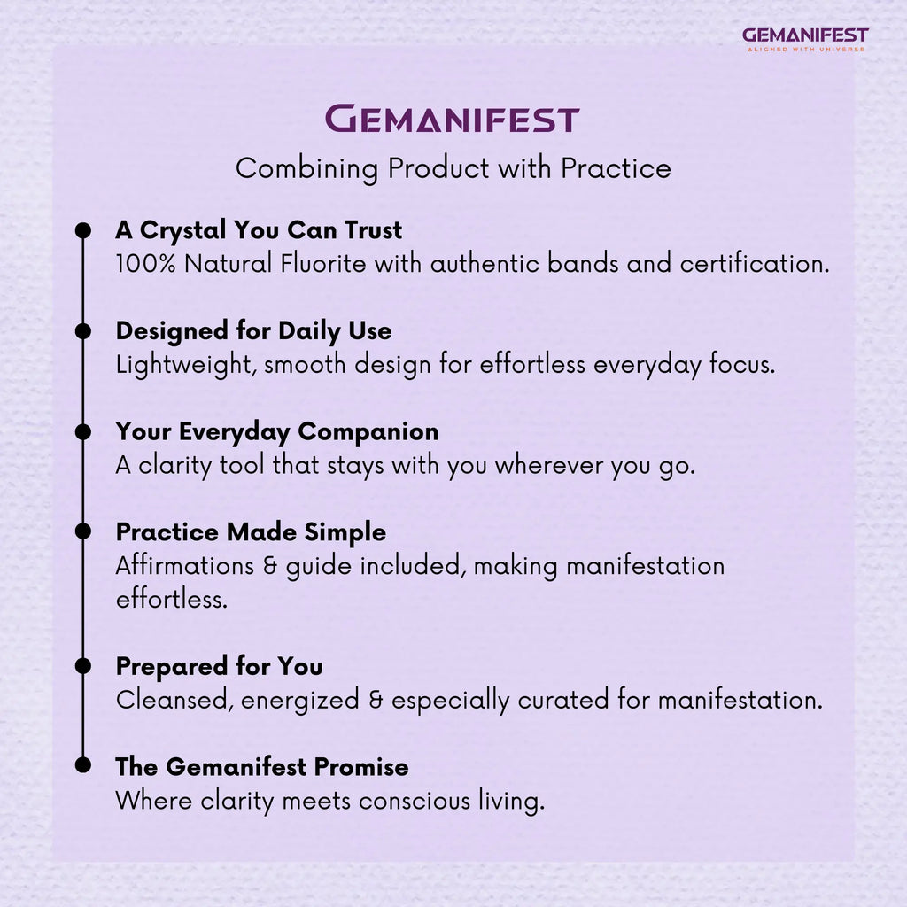 Gemanifest product description on a purple background