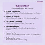 Gemanifest product description on a purple background
