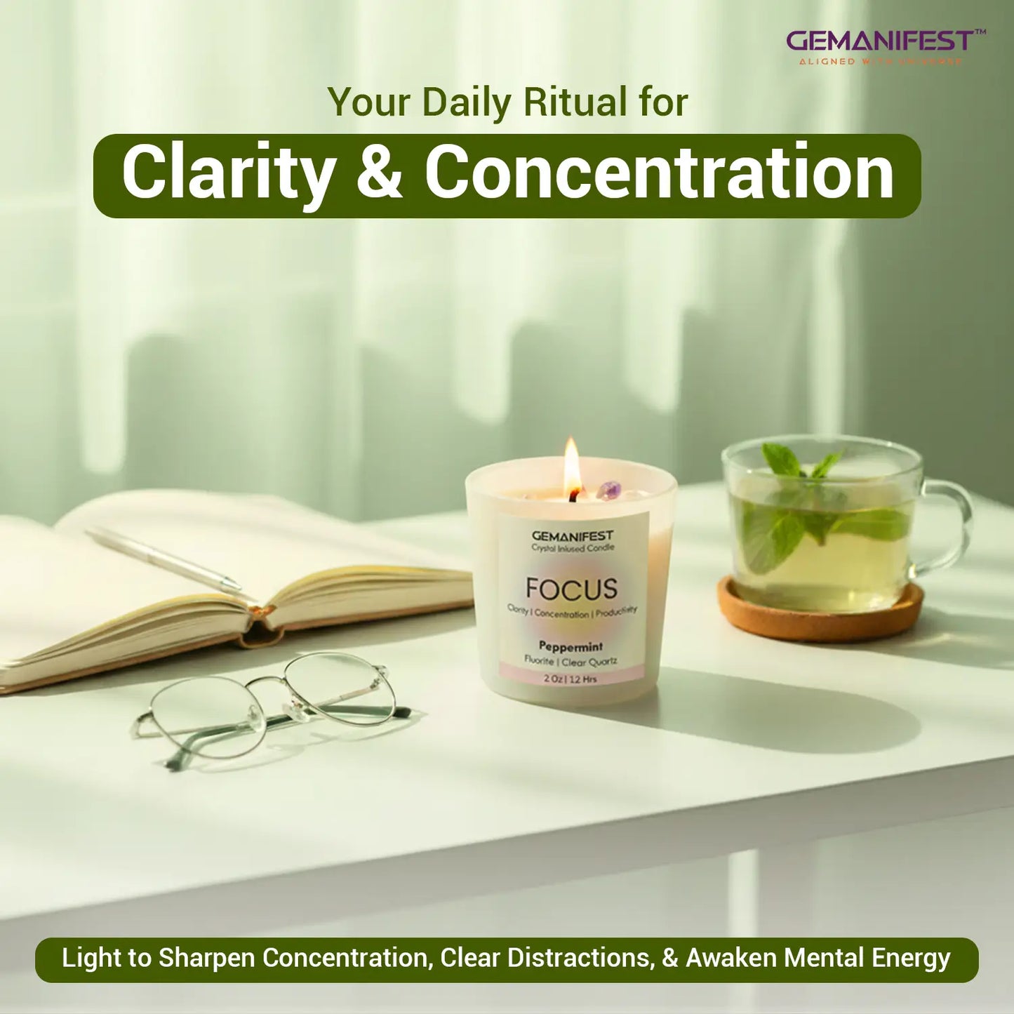 Focus Manifestation Candle for Clarity & Concentration