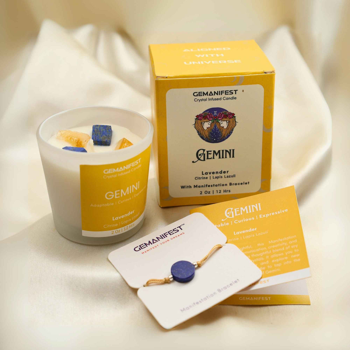 Gemini Zodiac Manifestation Candle with full kit set for clarity, creativity, and expression.