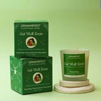 Get Well Soon Manifestation Candle with Green Aventurine and Clear Quartz crystals and Ylang Ylang essential oil for healing and emotional balance.