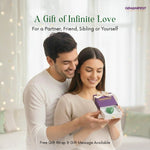Couple holding a gift box with 'GEMANIFEST' branding, surrounded by soft lighting.