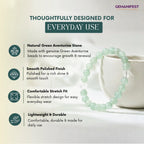 Green aventurine bracelet with product features on a light background