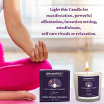 It’s Already Yours Manifestation Candle with Amethyst and Clear Quartz crystals and Vanilla essential oil for abundance and intuition.