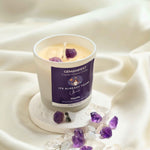 It’s Already Yours Manifestation Candle with Amethyst and Clear Quartz crystals and Vanilla essential oil for abundance and intuition.
