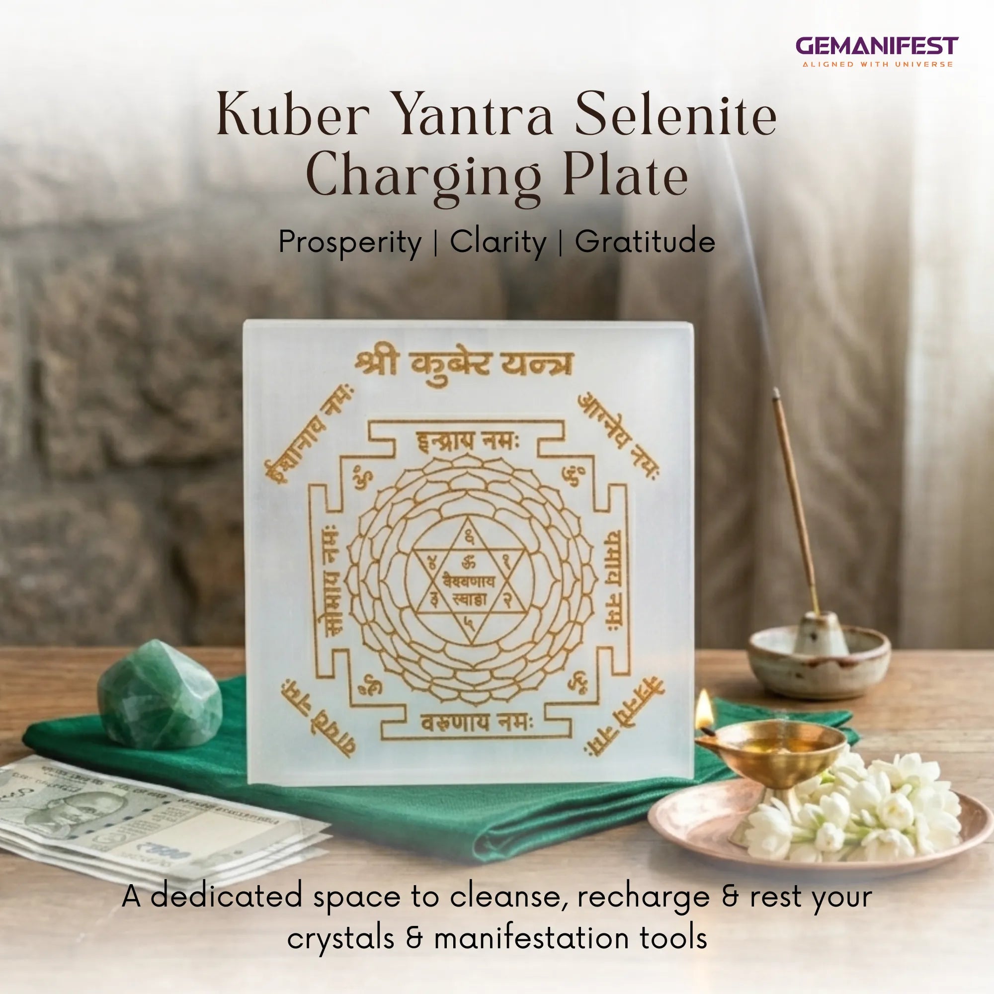 Kuber Yantra Selenite Charging Plate for Prosperity Manifestation