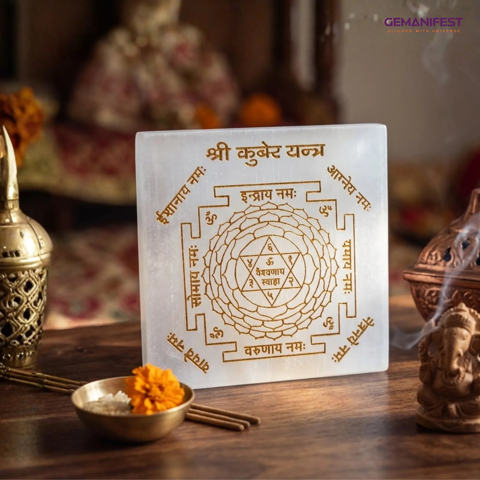 Kuber Yantra Selenite Charging Plate for Prosperity Manifestation