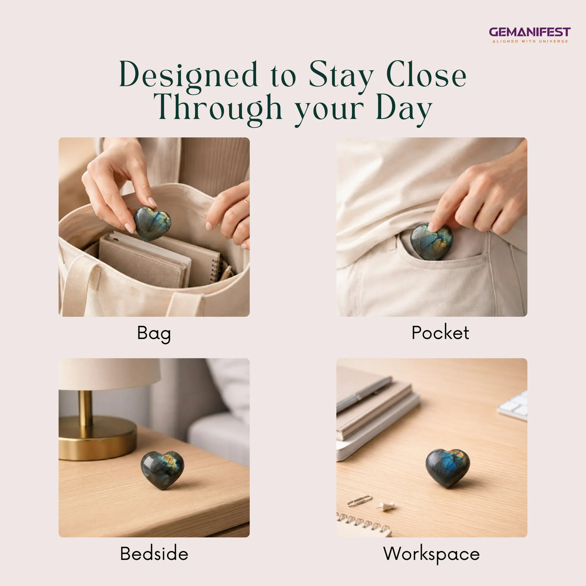 Product being used in various settings with 'GEMANIFEST' branding.