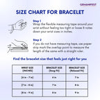 Size chart for bracelet with measurement instructions and Gemanifest branding.