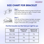 Size chart for bracelet with measurement instructions and Gemanifest branding.