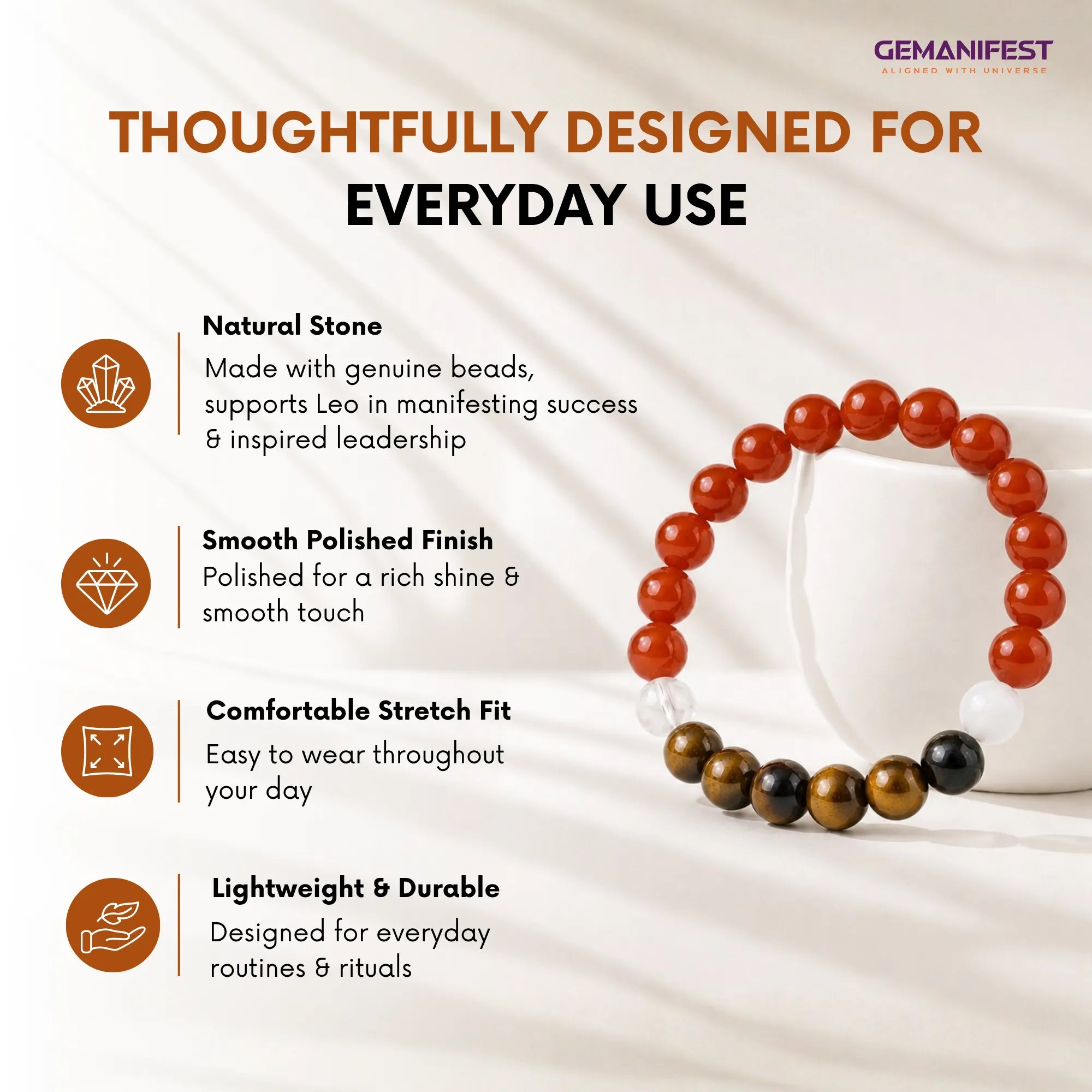 Leo Zodiac Bracelet – Carnelian & Tiger’s Eye for Confidence