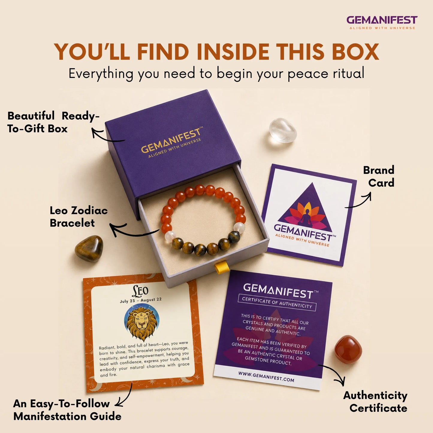 Leo Zodiac Bracelet – Carnelian & Tiger’s Eye for Confidence