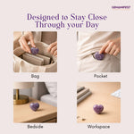 Lepidolite being used in various settings with text 'Designed to Stay Close Through your Day' and brand name 'GEMANIFEST'.