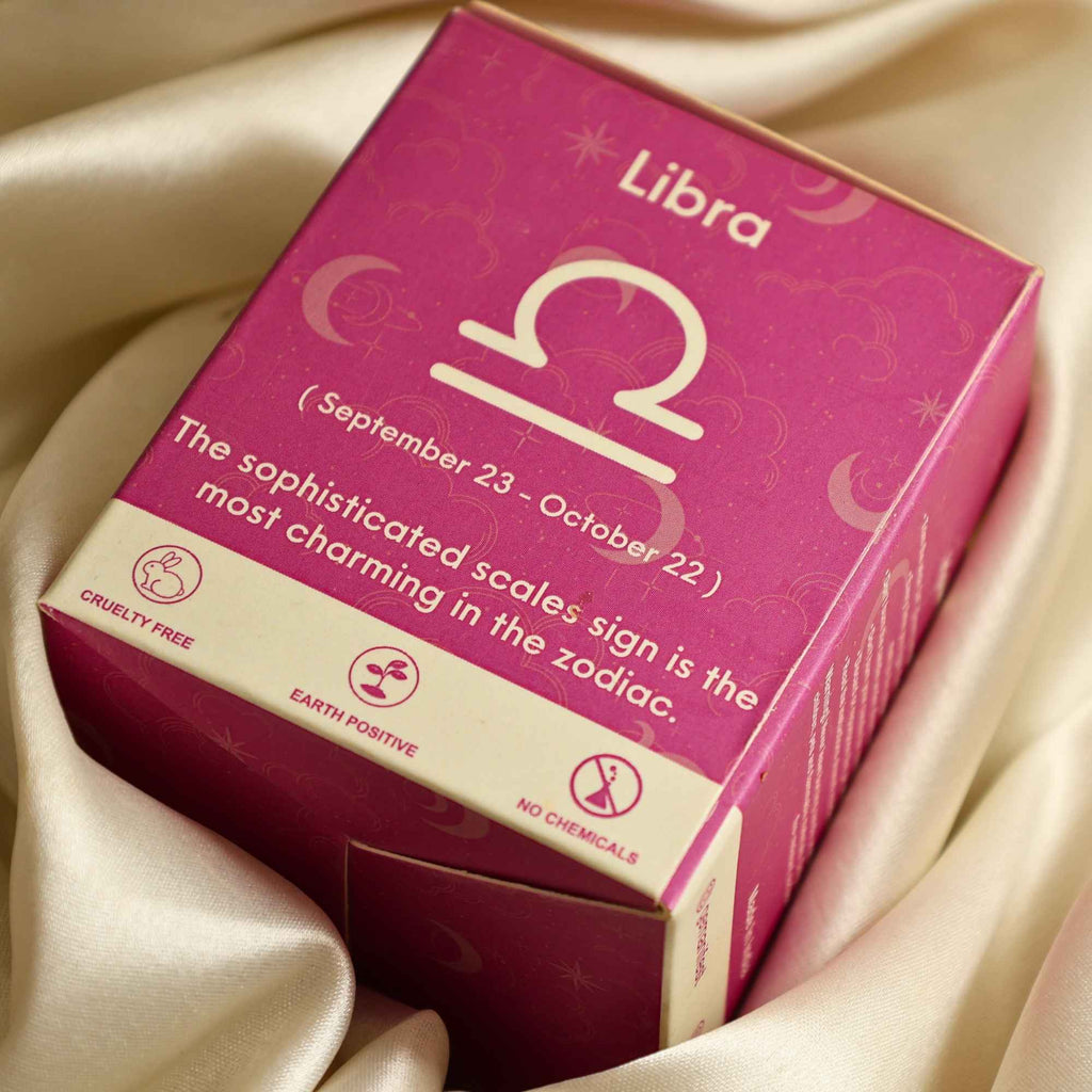 Libra Zodiac Manifestation Candle with gift ready packaging box for harmony and protection.