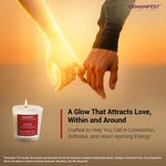 Love crystal candle glowing with couple holding hands symbolizing connection.