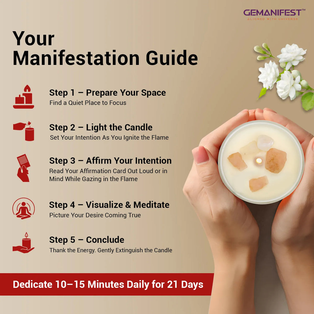 Step-by-step manifestation guide for using Love crystal candle.