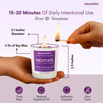GEMANIFEST candle being lit with product details on a purple background
